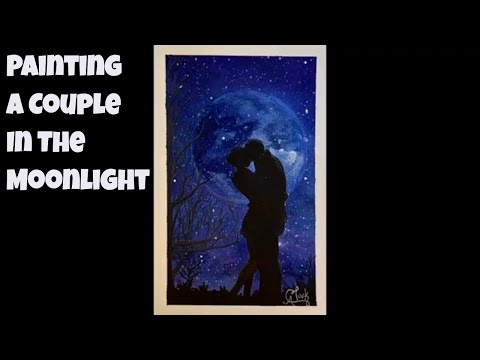 Easy Acrylic Painting Night Scenery Moonlight Couple